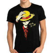 Bant Giyim - One Piece Monkey D. Luffy Siyah Erkek T-shirt Tişört